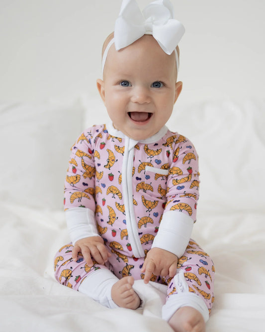 Pink Croissant Zip Romper