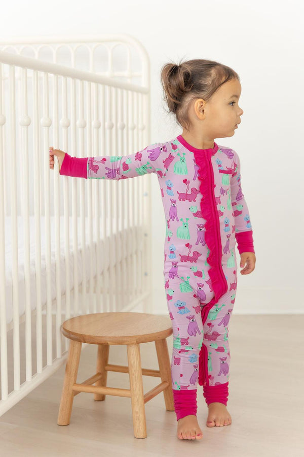 Ruffle Zip Romper - Puppy Love